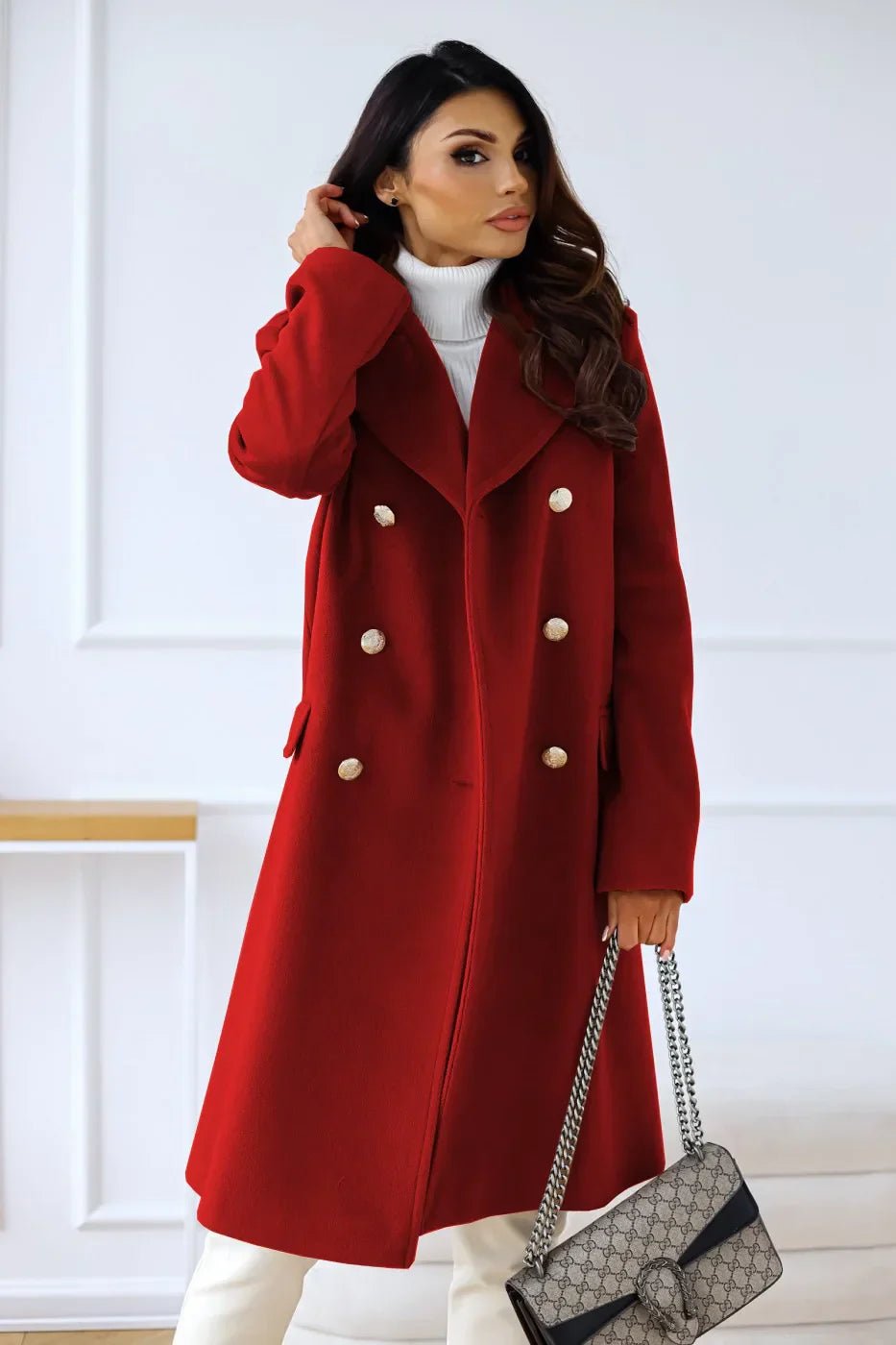 Women's winter trench coat in Red – view 8